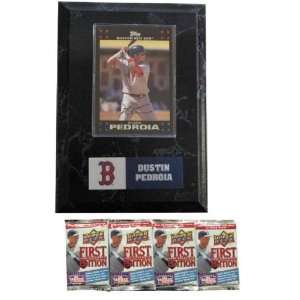  MLB Card Plaques   Boston Red Sox Dustin Pedroia with FREE 