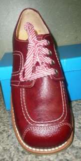 GIRLS VTG 70s 80s RED SCHOOL DRESS OXFORD TIE SHOES #335 NEW OLD 12 
