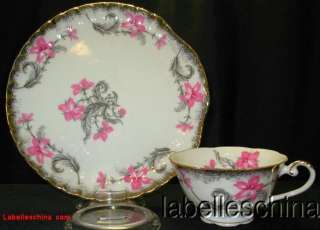 Shafford Japan Grey Pink Floral HP Teacup and Tennis / nack Set  