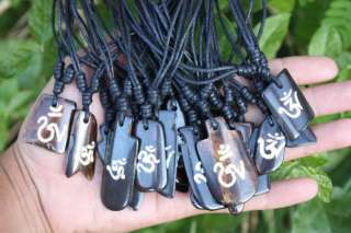 10 Ohm Shiva Hindu Holy God Polished Black Batik Bone Necklaces 