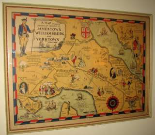 Antique Jamestown Colonial Virginia Map Lithograph 1930  