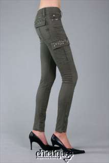 MISS ME Jeans NWT Gunmetal Cargo Skinny Pants Khaki 26  