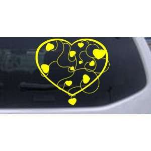 Yellow 14in X 15.6in    Heart With Vines Car Window Wall Laptop Decal 