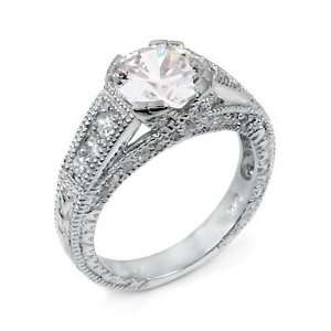  Sterling Silver Engagement Ring with High Quality Cubic Zirconia 