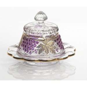 Mosser Glass Grape Butter Dish   Crystal Decorated  