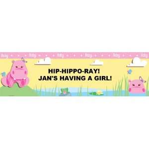  Hippo Pink Baby Shower Personalized Banner Large 30 x 100 