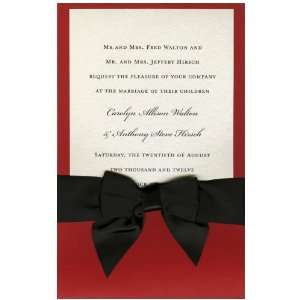  Red Linen Pocket with Ivory Card and Black Bow Invitations 