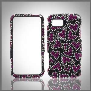  Pink Hearts on Black Cristalina crystal bling case cover 