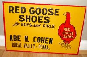 Original 1950s RED GOOSE SHOES Tin Metal Painted Sign  