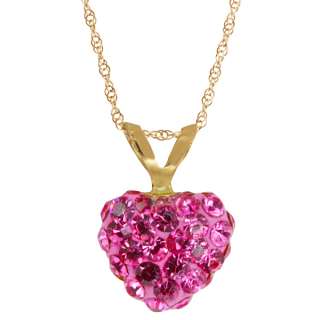 Beautiful 10K Yellow Gold Rose Crystal Puff Heart Shape Pendant With 