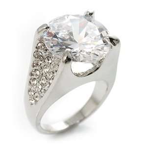  Clear Crystal Cz Statement Ring (Silver Tone)   size 8 
