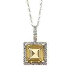  10k White Gold 2.6cttw Square Citrine and Diamond Pendant 