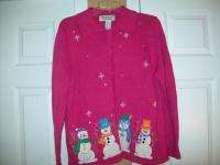 NWT New TIARA INTERNATIONAL Christmas Holiday Cardigan Sweater SNOWMEN 