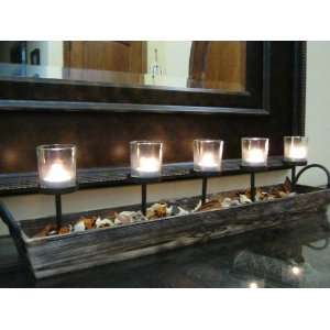  METAL and wood CANDLE HOLDER
