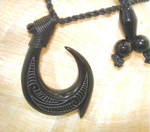 31mm Maori Hei Matau Black Onyx Fish Hook #2 Adjustable  