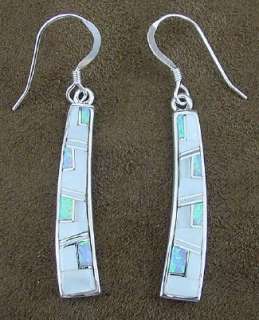 Silver Mother Of Pearl Created Opal Inlay Hook Earrings  