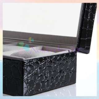 Grid Watch Display Box Showcase Storage Case Organizer Jewelry Black 