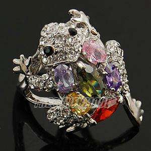 18K White Gold Plated CZ Frog Ring #8 11721  