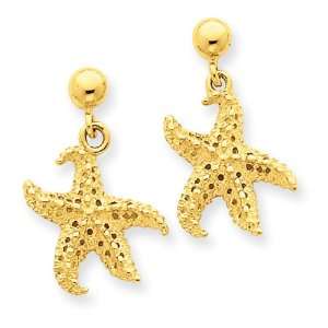  14k Starfish Dangle Post Earrings Jewelry