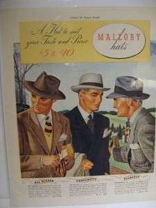 Vintage 1942 Mallory Mens Hat Golf Ad  