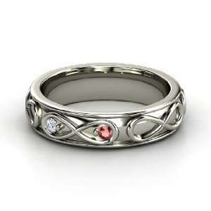  Infinite Love Ring, 14K White Gold Ring with Red Garnet 