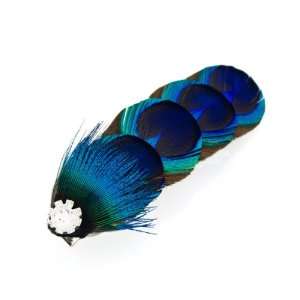  Crystalmood Peacock Feather Hair Clip with Rhinestones 