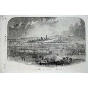  1852 Inundation Floods Oxford Trees Buildings Print
