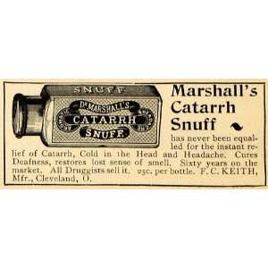  1895 Ad F C Keith Dr Marshalls Catarrh Snuff Remedy 