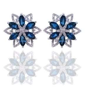  18 KT WHITE GOLD MARQUE SAPPHIRES AND DIAMOND EARRINGS 