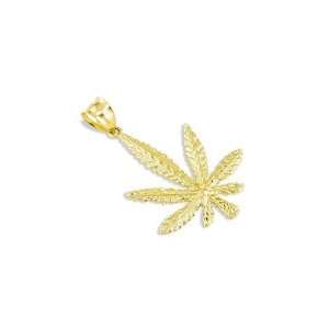  14k Yellow Gold Marijuana Leaf Modern Fashion Pendant 