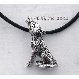   , Sterling Silver, 24 long black leather cord, Wolf Animal Jewelry