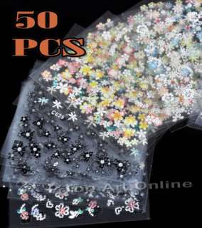Lots Of 50 Sheets Different 3D Nail Art Decoration Design Stickers 