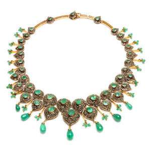 18K YELLOW GOLD DIAMOND EMERALD NECKLACE .925 STERLING SILVER VINTAGE 