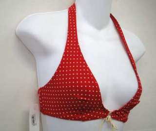 CALVIN KLEIN Red Polka Dots Halter Bikini Top Swimsuit 8 Cup B  
