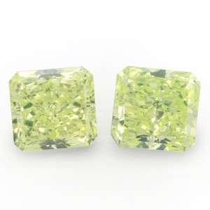 Certified Fancy Yellow Green Loose Natural Diamond Radiant Shaped Pair 