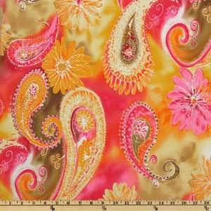 62 Wide Stretch Jersey ITY Crepe Knit Paisley Pink/Orange Fabric By 