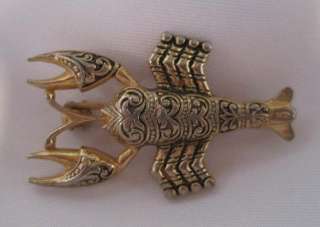 Vintage Damascene Lobster Brooch Pin  