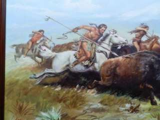 1972 Huge Original Oil Painting Native American Hunting Buffalo 