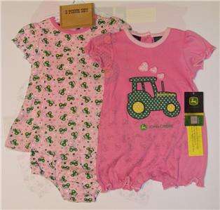 John Deere Baby 3 Piece Set 6 9 Month Pink Tractor Dress Romper NWT 