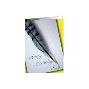  Happy Birthday Son Blue Jay Feather Card Toys & Games