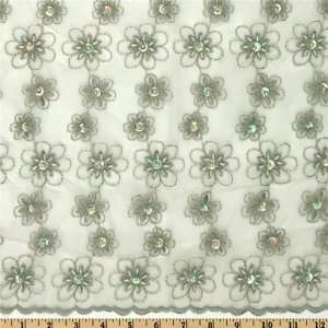  52 Wide Embroidered OrganzaFloral Spring Green Fabric By 