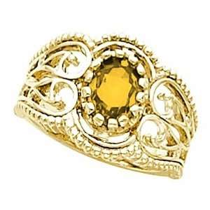  14K Yellow Gold Citrine Etruscan Style Ring Jewelry
