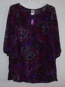 New Just My Size Purple Print Sheer Poly Tunic 1X 16W  