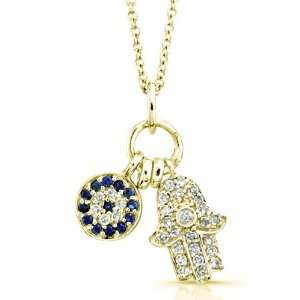   Sapphire Hamsa and Circle Pendant (1/8cttw, JK, I2 I3), 16 Jewelry