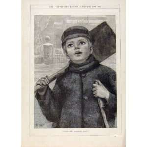  London Almanack Snow Shoveller 1895 Antique Print