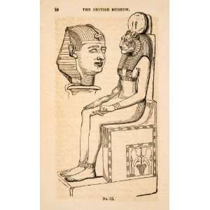  1836 Wood Engraving Lion Head Goddess War Sehkmet Egyptian 