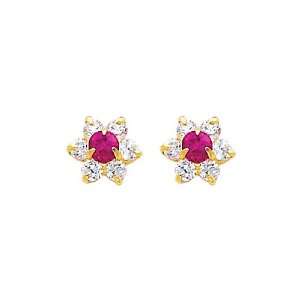 14K Yellow Gold July CZ Birthstone Flower Stud Earrings for Baby and 