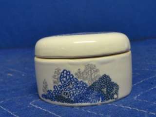 Round White with Blue and Gray Trees Porcelain Trinket Box L85  