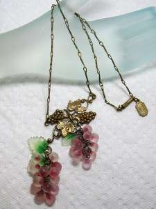 Vintage PIDIDDLY LINKS Brass Tone Frosted Glass Necklace~Grapes 