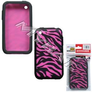  iphone 3G Laser Zebra Skin(Hot Pink/ Black) Skin Case 